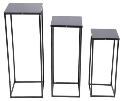 Produktbild von 3-teiliges Blumenständer Set - Rechteckiger Pflanzenständer aus Kohlenstoffstahl - Platzsparend 3-stöckig - Tragkraft 8/5/3 kg - Für Hochzeit Wohnung Balkon - Schwarz