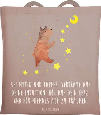 Produktbild von Mr. & Mrs. Panda Tote Bag Mutig zu sich selbst stehen - Braun Pastell - Geschenk, Vertrauem, Beutel, Tasche, stofftasche baumwolle, Trost, Lebensfreude, Baumwollbeutel