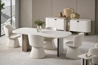 Produktbild von Elegantes Esszimmer Set mit modernem Tisch und vier stilvollen Stühlen