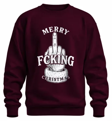Obrázek produktu pro MERRY FCKING CHRISTMAS prostředníček sarkastický vánoční drzý uni svetr, Burgundy, S
