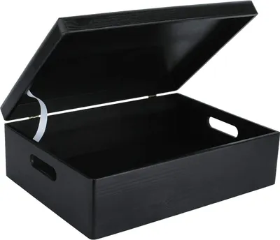 Immagine prodotto di Creative Deco XL Grande Nera Scatola in Legno | 40 x 30 x 14 cm | Coperchio e Maniglie | Cassetta Conteniore Portaoggetti Portagiochi | per Decorare