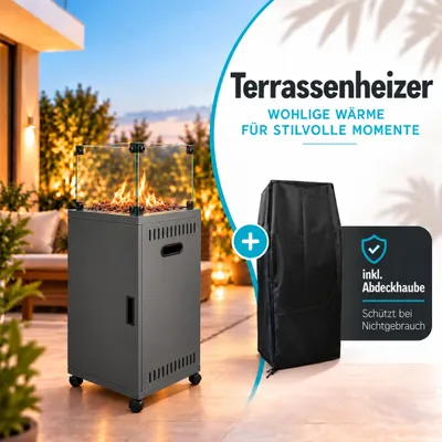 Produktbild von Heizstrahler Gasheizstrahler Terrasse Terrassenfeuer Heizpilz 8kW mit Rollen,Farbe:anthrazit
