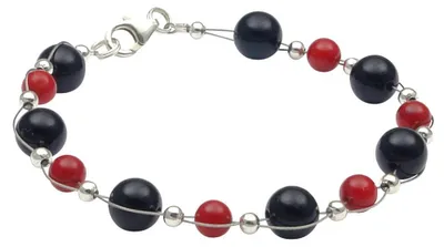 Produktbild von Armband aus Onyx & Koralle, schwarz-rot Armkette Armschmuck für Damen