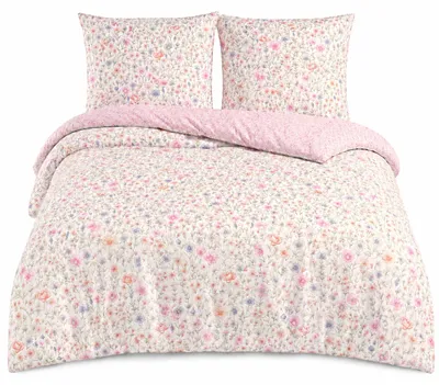 Produktbild von Bettwäsche Renforcé 240x220cm 3-tlg Set Weiß Blumenmuster mit Reißverschluss, KI-generiertes Bild