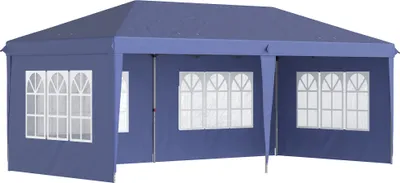 Produktbild von Outsunny Pavillon 2,95 x 5,85 cm Partyzelt, Faltpavillon mit UV-Schutz, Pop Up Pavillon mit Fenster, Seitenwänden, Gartenzelt für Balkon, Terrasse, Oxford, Stahl, Blau