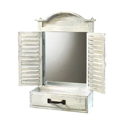 Produktbild von Kobolo dekoratívny okenný rám drevo so zrkadlom - miska na rastliny - biela vintage - 55x13x54 cm - Záhradné rastliny bylinky kvety rastliny balkón domáca záhrada