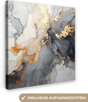 Produktbild von MuchoWow® - Leinwandbilder - Marmor - Schwarz - Gold - Weiß, Wandbild, Wanddeko Bilder Wohnzimmer, 90x90 cm