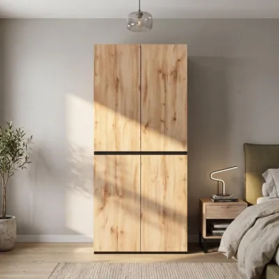 Immagine prodotto di Armadio con cassetto portagioie (90x50x200 cm), dotato di 4 ante, 1 barra appendiabiti e 3 cassetti, in legno di quercia