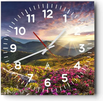 Produktbild von Wanduhr - Quadrat - Glasuhr - Gebirge Wiese Landschaft Wald - 40x40cm - Schleichendes Uhrwerk - Lautlos - zum Aufhängen bereit - Dekoration Modern - Wanddekoration aus Glas - C4AC40x40-3152