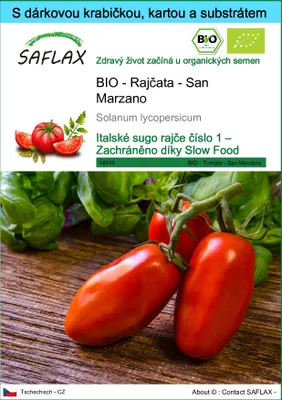 Obrázek produktu pro SAFLAX Dárková sada - BIO - Rajčata - San Marzano - Solanum lycopersicum - 15 Semena - S dárkovou krabičkou, přepravním štítkem, dárkovou kartou a pěstebním médiem