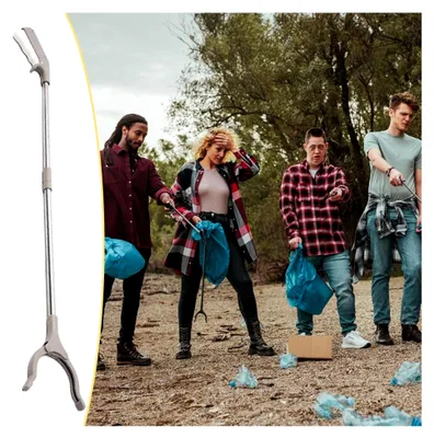 Produktbild von Müllgreifer, zusammenklappbar, 83,07 cm, rutschfest, drehbar, leicht für Wäsche, Bad und Küche