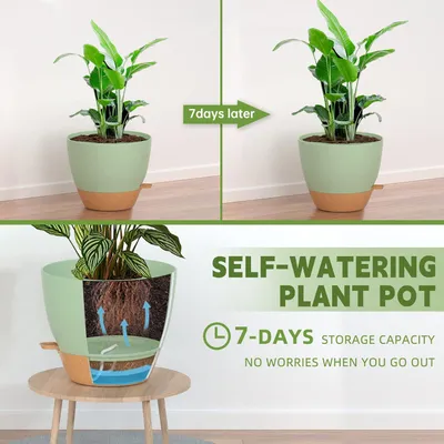Image de Pot de fleurs autonettoyant - avec trous de drainage et soucoupe - vert - 30x30x25 cm