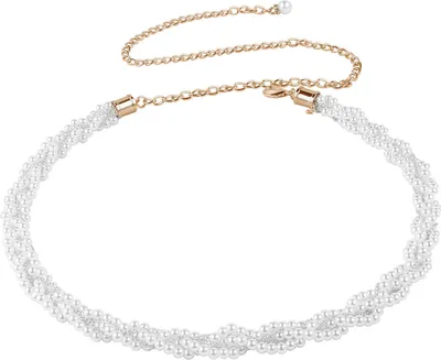 Produktbild von Damen-Blumen-Hüftkette mit Perle, verstellbare Länge, eleganter mehrlagiger Kleidergürtel für Damen, Accessoire