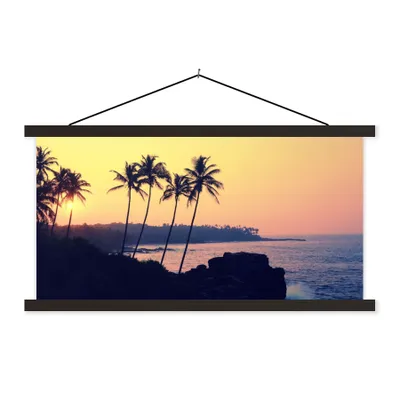 Produktbild von MuchoWow® Textilposter Meer - Palme - Abend - Landschaft 150x75 cm mit schwarzem Rahmen - Posterleiste