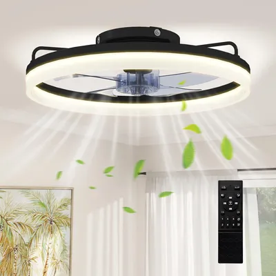 Obrázek produktu pro Stropní svítidlo HOMCOM s ventilátorem a stmívačem, Ø 50 cm, tichý stejnosměrný motor, černé