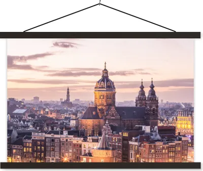 Produktbild von MuchoWow® Textilposter Amsterdam - Zentrum - Architektur. 90x60 cm mit schwarzem Rahmen - Aufhängungssatz