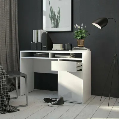 Image de Abbadu - Bureau, 110x48x77 cm Blanc Brillant, un Tiroir