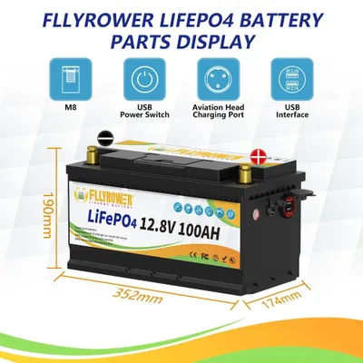 Obrázek produktu pro 12V 100Ah LiFePO4 baterie - Lithium-iontová baterie - Startovací baterie - Baterie pro obytné vozy - Baterie pro solární systémy - IP65, vodotěsná