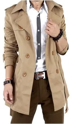 Produktbild von 2023 frühling und Herbst Neue männer Windjacke männer Slim Fit Koreanische Zweireiher Mid-Länge Mode Jacke für männer Khaki S