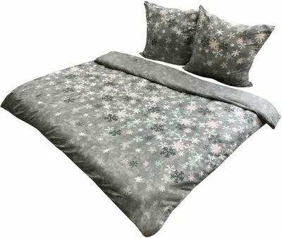 Produktbild von Thermo Fleece Bettwäsche 200x220 Winter Flausch Garnitur Grau Weiß Schneeflocken 3 tlg