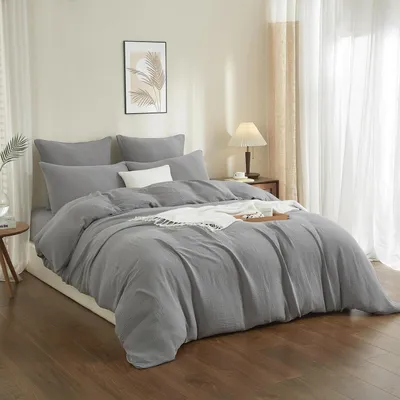 Immagine prodotto di Set di lenzuola 155x220 cm, grigio antracite, 100% cotone mussola, 3 pezzi, con cerniera