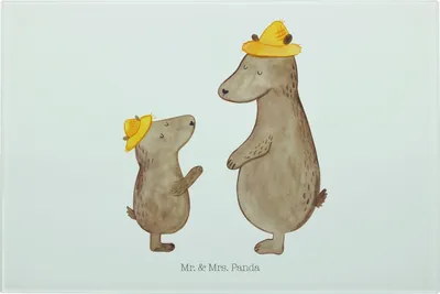 Produktbild von Mr. & Mrs. Panda Schneidebrett Glas Bären mit Hut - Weiß - Geschenk, Hackbrett, Vater, Frühstücksbrett, Papa, schneidbrett, Vatertag, Muttertag, Servierplatte, Kinder