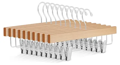 10er-Set Holzhosenbügel mit verstellbaren Clips, 360°-Haken