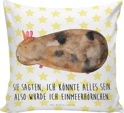 Produktbild von Mr. & Mrs. Panda Sofa Kissen Einhorn Meerschweinchen - Weiß - Geschenk, Meerschwein, 40x40, Unicorn, Sofakissen, für, Meerhörnchen, Einhörner, wohnzimmer, kuschelkissen