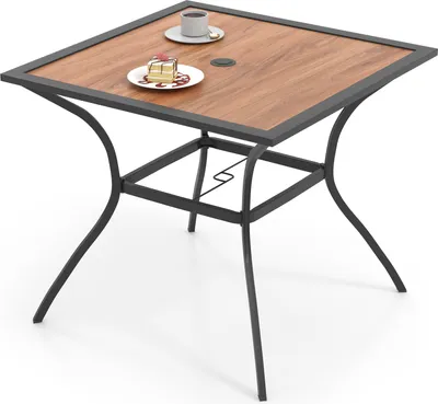Produktbild von COSTWAY Gartentisch Balkontisch mit Tischplatte, Terrassentisch mit verstellbarem Schirmloch, für 4 Personen, Outdoor-Esstisch 85x85x74cm