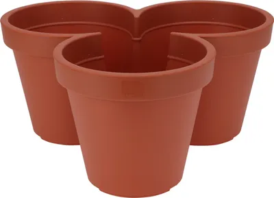 A brown three-pot planter.