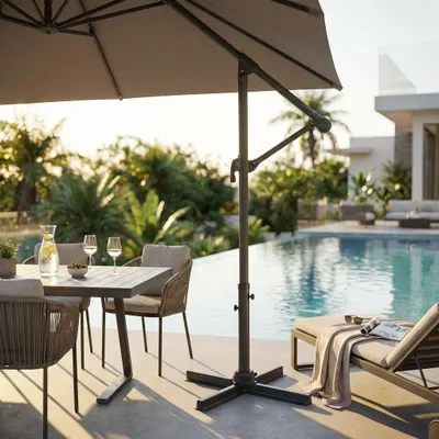Immagine prodotto di Milani Home - ombrellone da giardino 3 x 3 m palo laterale decentrato in alluminio, telo poliestere taupe, per terrazzo e piscina