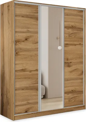 Produktbild von Masseno Schiebetürenschrank TARI 160/205/58 cm Kleiderschrank mit 4 Schubladen Schlafzimmer Schrank 3-türig mit Spiegel Eiche Wotan