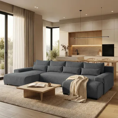 Produktbild von Ecksofa BENNY Dunkelgrau U-Form Modernes Polstersofa mit Schlaffunktion und Bettkasten