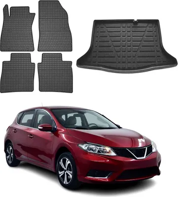 Immagine prodotto di Set tappetini e fodera bagagliaio per Nissan Pulsar 2014-2025 in gomma nera 5x