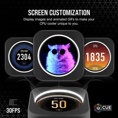 Obrázok produktu pre Corsair iCUE ELITE, Obrazovka, Čierna, Priehľadná, Procesor, Any CORSAIR iCUE ELITE CAPELLIX Liquid CPU Cooler, 136 g, Elite LCD Module 4x Magnetic Mounting Screws USB Y-Splitter Warranty/Safety Leaflet