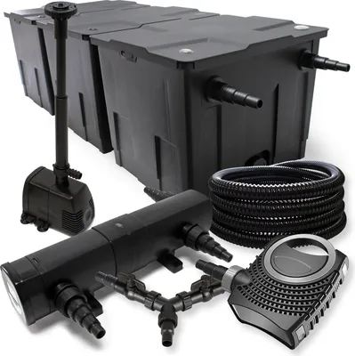 Obrázok produktu pre Kompletná sada SunSun: rybníkový filter CBF-350C do 90000 l, rybníkové čerpadlo CTF-8000 8000 l/h 70 W, rybníkový odkalovač CUV-236 36 W, rybníková hadica 25 m 25 mm, fontána HJ-943 800 l/h 16 W, rozdeľovač Y