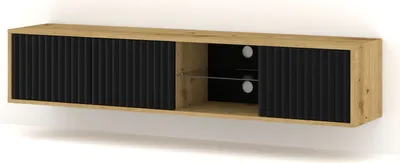 Imagen del producto de Mueble de TV MITA de 156 cm, estilo ARTISAN, en roble y negro mate. Mueble de pared con frente fresado