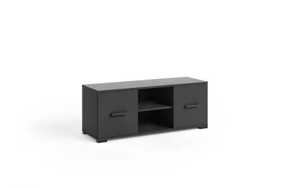 Produktbild von TV-Schrank FINO mit 2 Türen und offenem Regalfach, TV-Lowboard für Wohnzimmer, Fernsehtisch mit Stauraum, Modernes TV-Möbel, Medienschrank, Schwarz