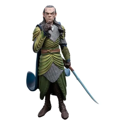A full-body shot of a collectible figurine of Elrond from The Lord of the Rings, standing against a white background.
