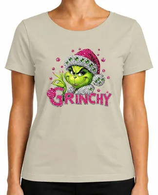 Produktbild von Grinchy Grinch Bling Glitzer Strass Lustig Ugly Christmas Sweater Damen T-Shirt, Natur, XXL