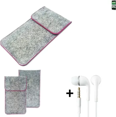 Produktbild von K-S-Trade Handy Schutz Hülle kompatibel mit doro 8035 Schutzhülle Handyhülle Filztasche Pouch Tasche Case Sleeve Filzhülle hellgrau pinker Rand +