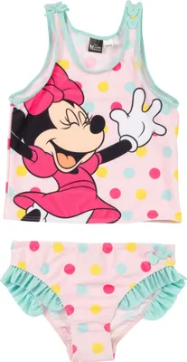 Produktbild von Disney Minnie Mouse Tankini Badeanzug mit Rüschen für Mädchen - Kinder Zweiteiler Schwimmanzug Rosa/Türkis, Größe:98-104