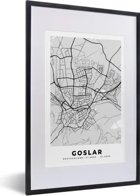 Produktbild von MuchoWow® Gerahmtes Poster Deutschland - Goslar - Karte - Stadtplan - Wegbeschreibung 40x60 cm - Poster mit Schwarzem Bilderrahmen Wandposter Rahmen Foto Bilder - Poster in Rahmen