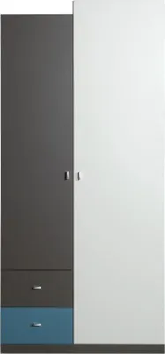 Produktbild von Jugendzimmer Drehtürenschrank / Kleiderschrank Ohey 03, Farbe: Grau / Weiß / Blau - Abmessungen: 195 x 90 x 50 cm (H x B x T)