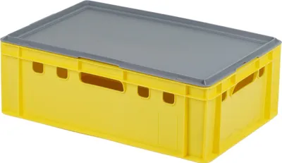 Produktbild von E2 Kisten mit grauem Deckel 600 x 400 x 200 mm Farbe: gelb