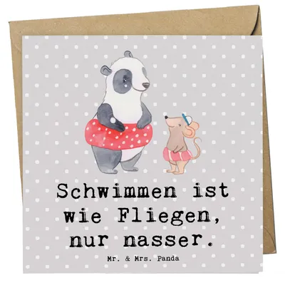 Produktbild von Mr. & Mrs. Panda Klappkarte Schwimmen wie Fliegen - Grau Pastell - Geschenk, Teamsport, Wasserfitness, faltkarte, Sportler, Freiheit, anlasskarte, Sport, Schwimmtraining