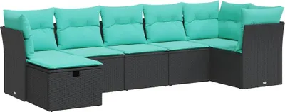 Produktbild von vidaXL 7-tlg. Garten-Sofagarnitur mit Kissen Schwarz Poly Rattan
