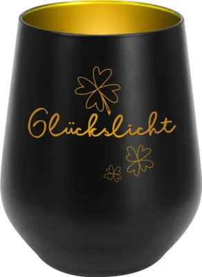 Produktbild von Glücksbringer Windlicht aus Glas mit Gravur "Glückslicht" (schwarz)