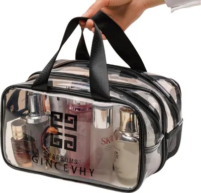 Zdjęcie produktu dla INF Przenośna Kosmetyczka Dwukomorowa PVC - Organizer Podróżny na Mokro i Sucho