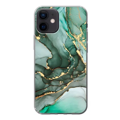 Produktbild von MuchoWow® Handyhülle Schutzhülle Hülle für iPhone 12 Gold - Marmor - Grün - Luxus - Marmoroptik - Grau Silikon Softcase Handy Hülle - Schutzhülle